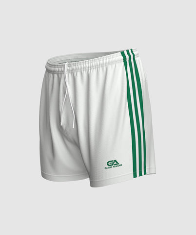 Kids GAA Official Match Shorts White Emerald
