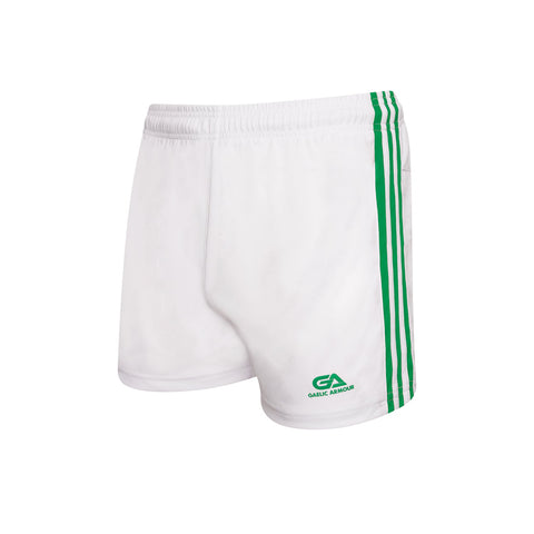 Kids GAA Official Match Shorts White Emerald