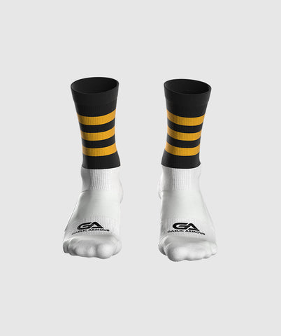 Kids GAA Midi Socks Black Amber Hoops