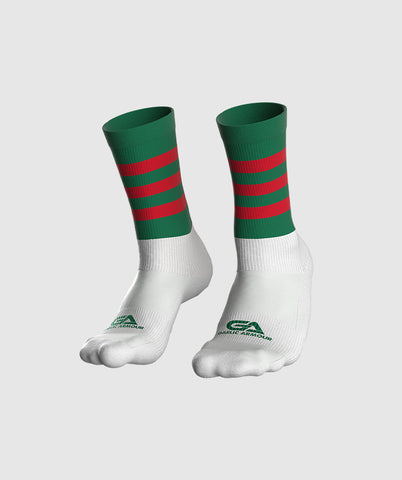 Kids GAA Midi Socks Green Red Hoops
