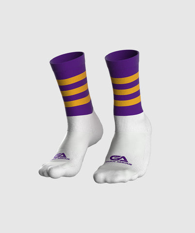 Kids GAA Midi Socks Purple Amber Hoops